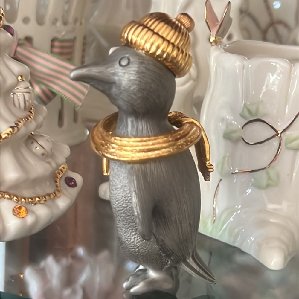 Swarovski Crystal Gold Trimlite Strass Suite Medium 3“ Pewter Penguin Figurine - Picture 4 of 9